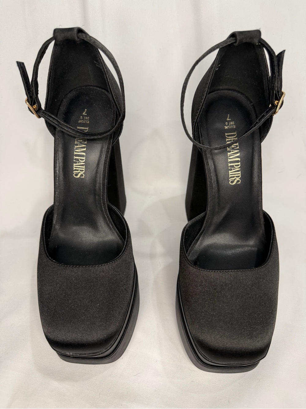 Dream Pairs Black Square-Toe Ankle-Strap Block Heels